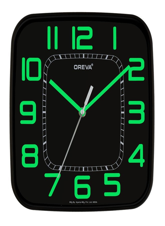 أوريفا ساعة حائط صغيرة مربعة الشكل من البلاستيك بتصميم أنيق من OREVA مع أرقام بارزة (23.1 × 2.3 × 23.1 سم، AQ-5317) (مينا أسود - أخضر) - Image 1